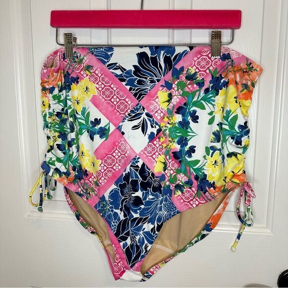Swim By Cacique Multicolor Floral Patchwork High Waisted Bikini Bottom Sz 18 - Picture 1 of 7